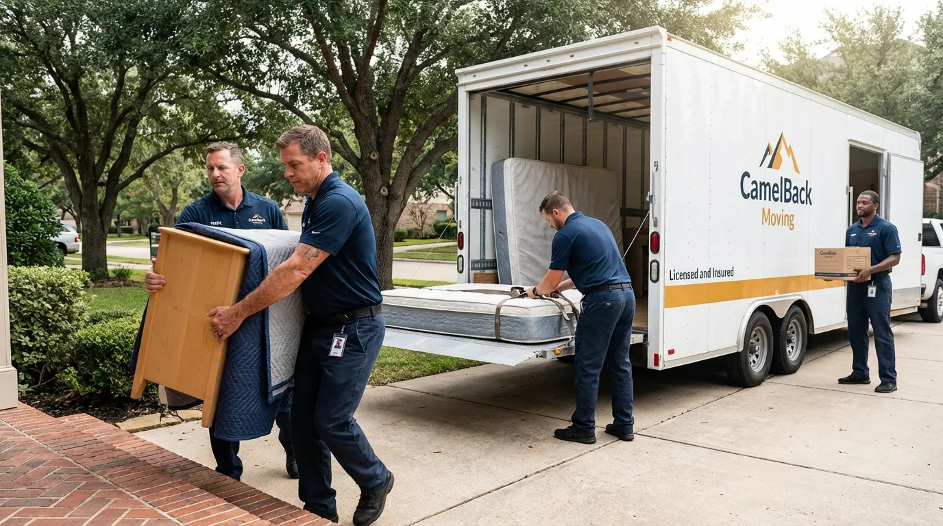 Crew loading residential truck for cross-state move from Ridgeville, SC