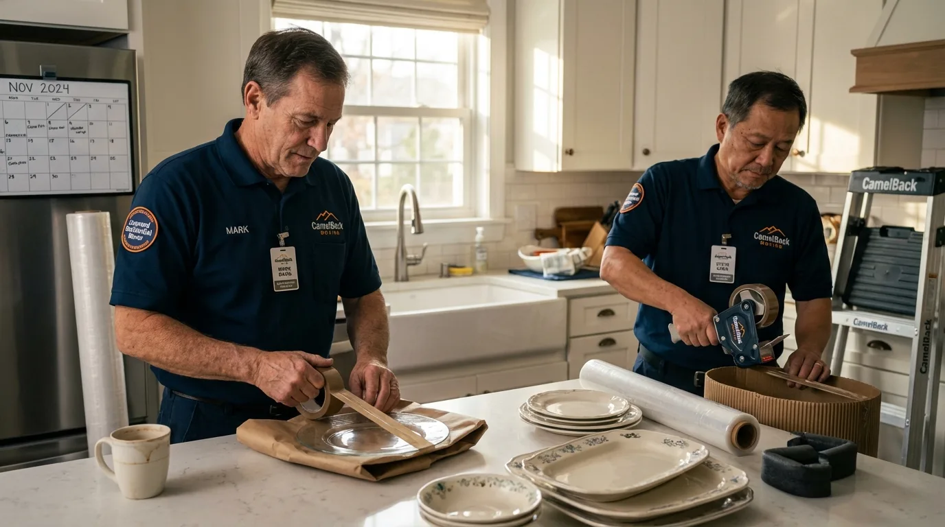 Professional crew packing kitchen dishware in Ridgeville, SC